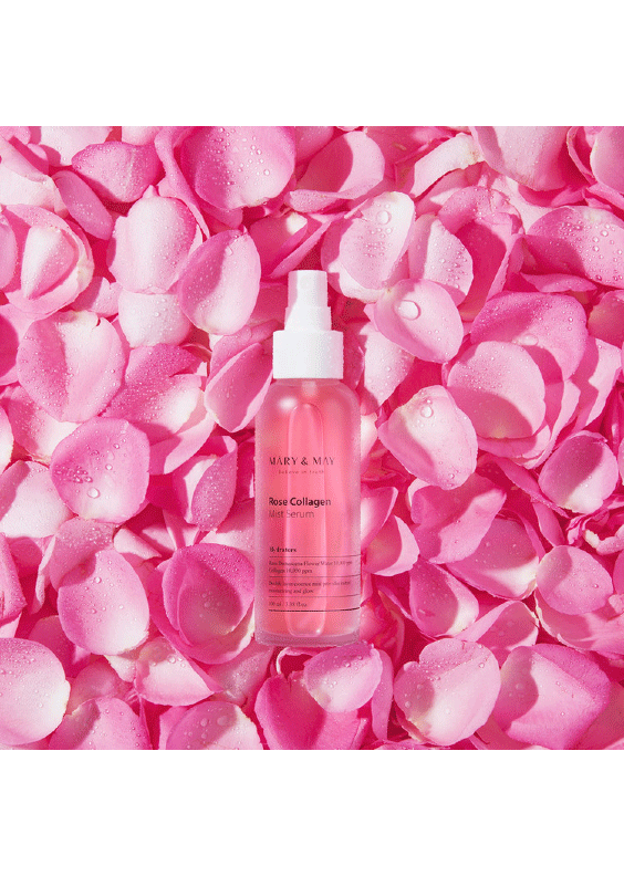 Mary-&-May-Rose-Collagen-Mist-Serum-on-rose-background