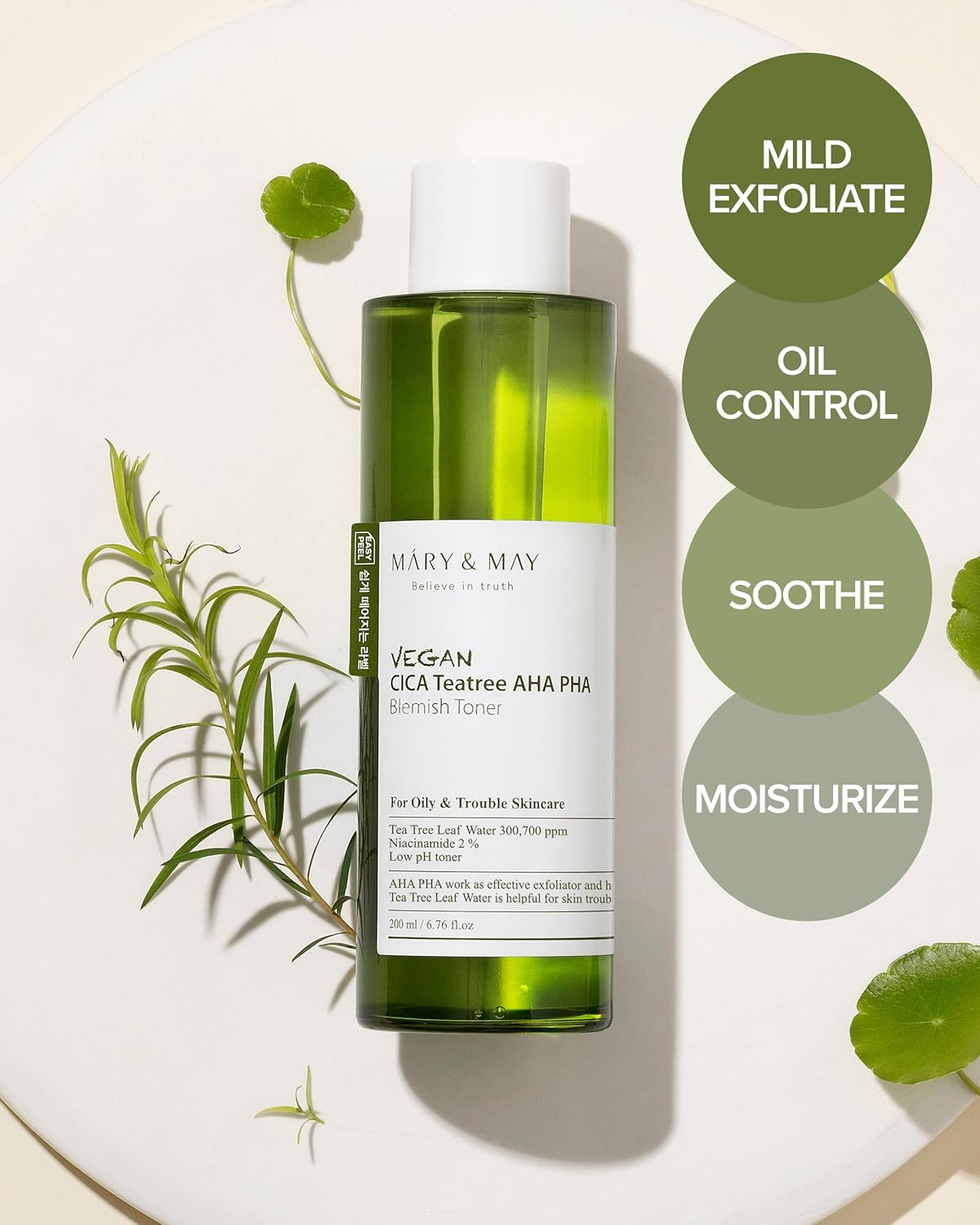 MARY & MAY Vegan Cica Teatree AHA PHA Blemish Toner 5 skincare-kbeauty-glowtime-mary and may vegan cica teatree aha pha blemish toner