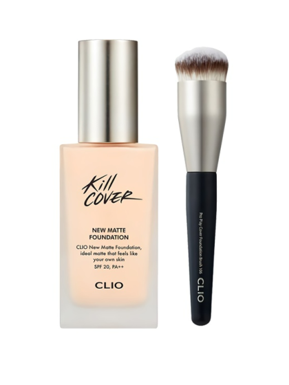 skincare-kbeauty-glowtime-clio kill cover new matte foundation and brush