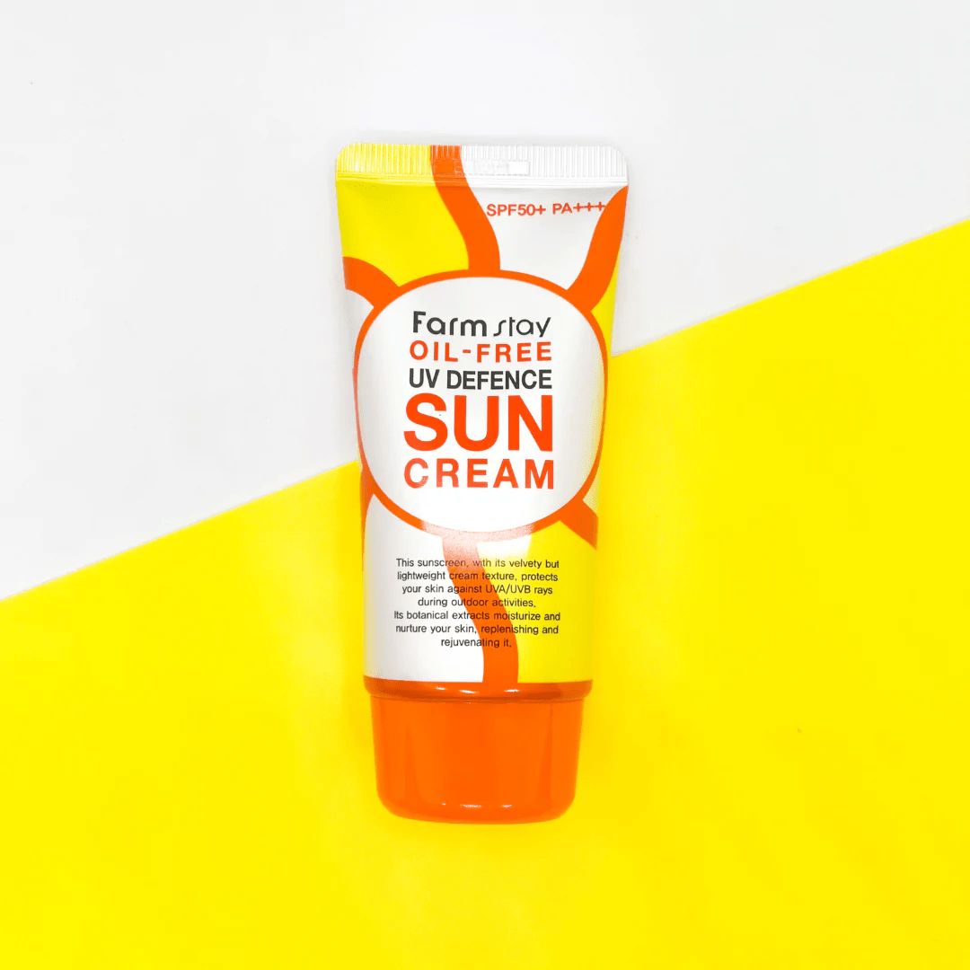 farm stay oil free uv defense sun cream yello background skincare-kbeauty-glowtime-farm stay oil free uv defense sun cream