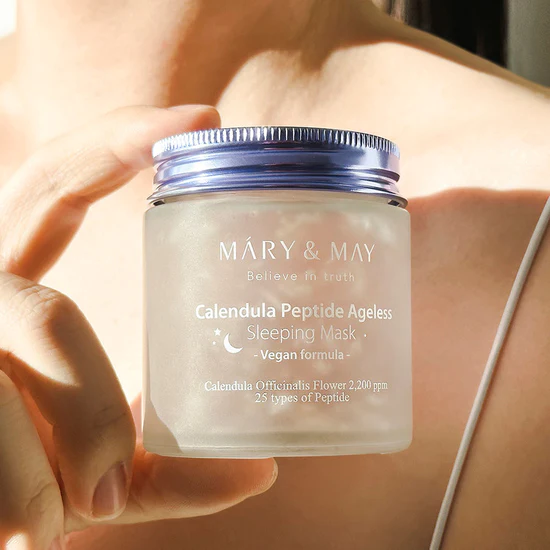 MM Calendula Peptide Sleeping Mask hand https://staging.glowtime.mu/shop/abibheartleaf-sun-essence-calming-dropspf50pa/