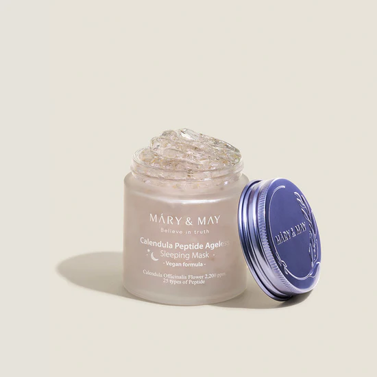 MM Calendula Peptide Sleeping Mask lid off https://staging.glowtime.mu/shop/abibheartleaf-sun-essence-calming-dropspf50pa/