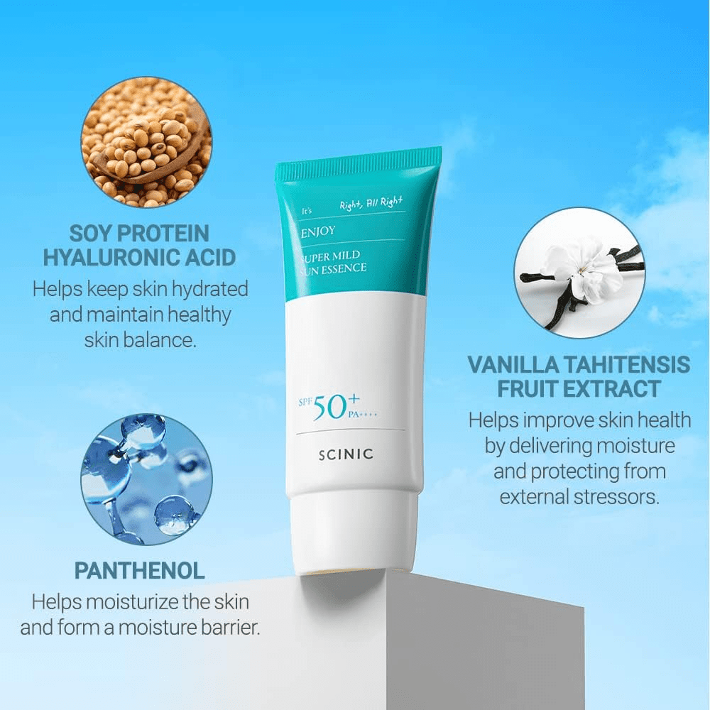 SCINIC Enjoy Super MIld Sun Essence 4 sk- scinic enjoy super mild sun essence