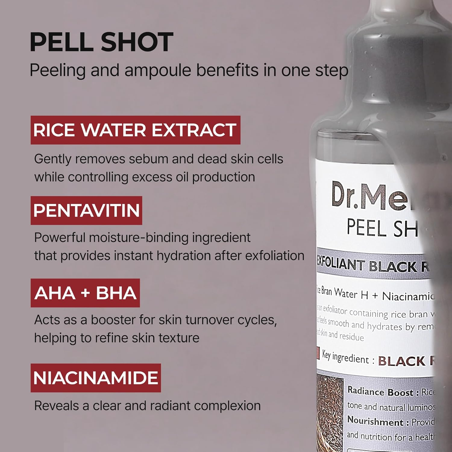 DR MELAXIN Peel Shot Exfoliant Black Rice Peeling Ampoule 6 skincare-kbeauty-glowtime-dr melaxin peel shot exfoliant black rice peeling ampoule