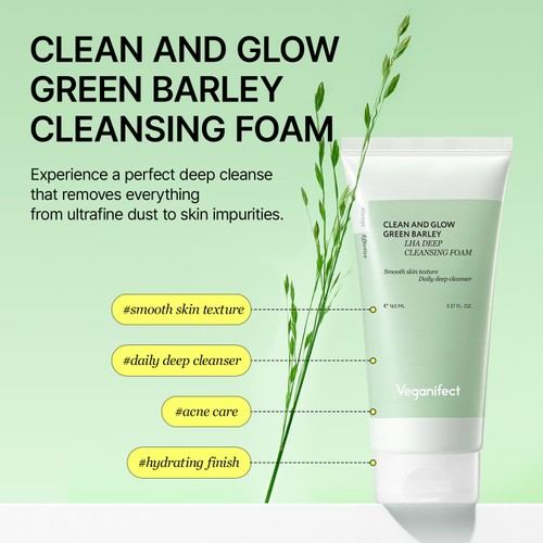 VEGANIFECT Clean and Glow Green Barley LHA Deep Cleansing Foam 3 skincare-kbeauty-glowtime-veganifect clean and glow green barley LHA Deep cleansing foam