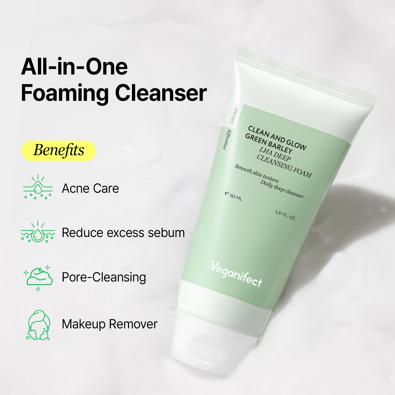 VEGANIFECT Clean and Glow Green Barley LHA Deep Cleansing Foam 7 skincare-kbeauty-glowtime-veganifect clean and glow green barley LHA Deep cleansing foam