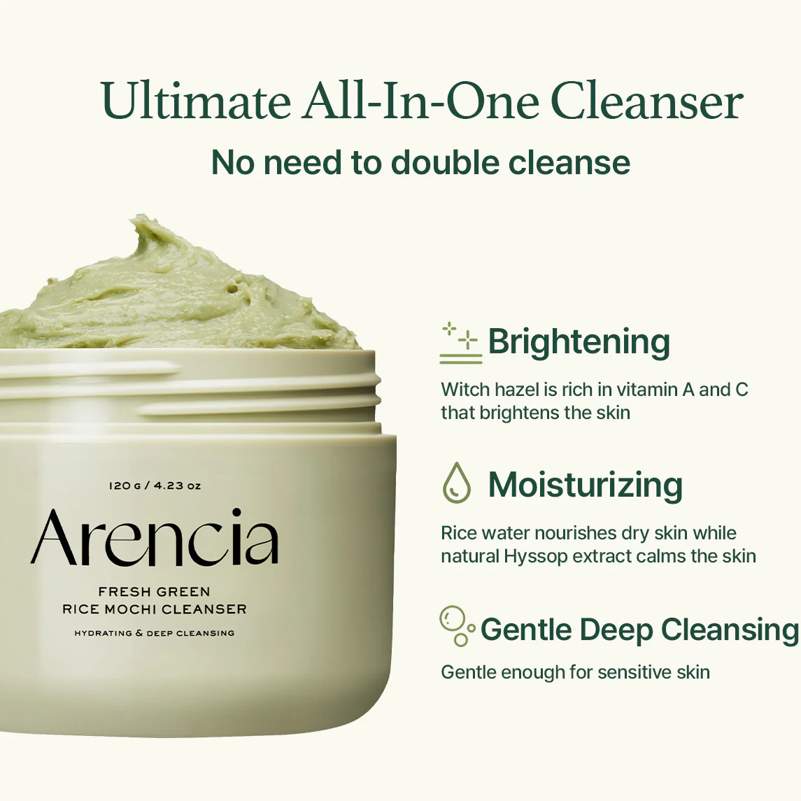 ARENCIA Fresh Green Rice Mochi Cleanser 2 skincare-kbeauty-glowtime-arencdia fresh green rice mochi cleanser