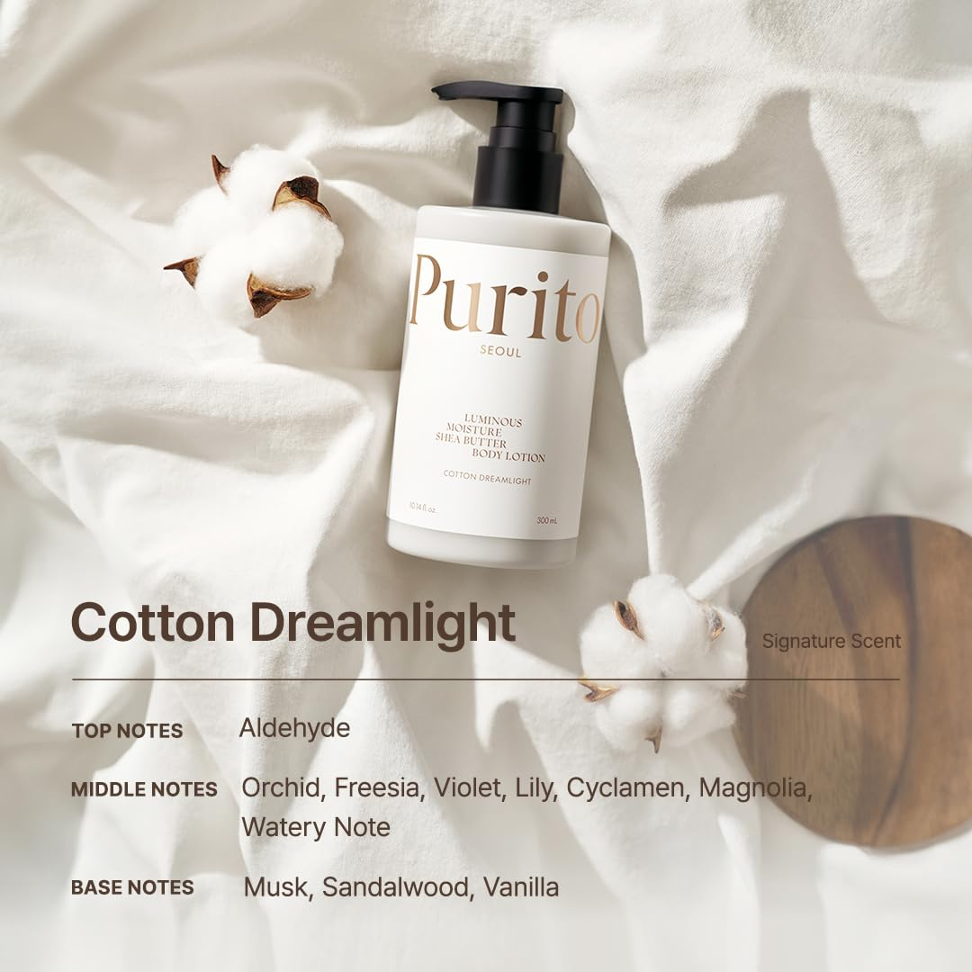 PURITO Luminous Moisture Shea Butter Body Lotion Cotton dreamlight 4 skincare-kbeauty-glowtime-purito luminous moisture shea butter body lotion cotton dreamlight