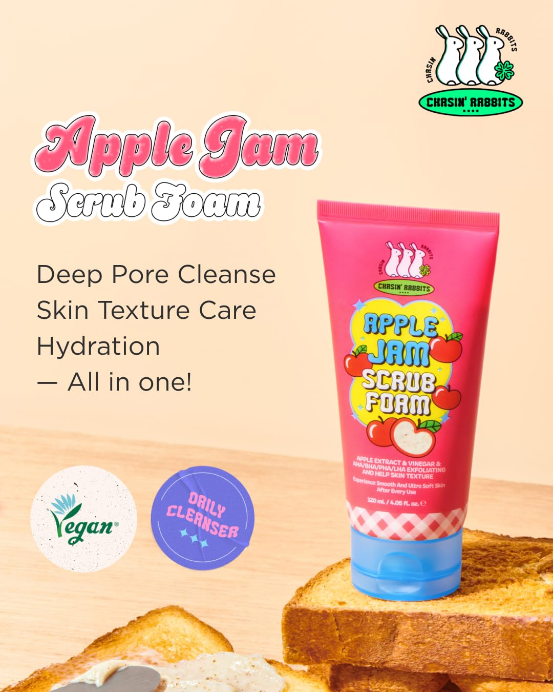 CHASIN RABBITS Apple Jam Scrub Foam 2 skincare-kbeauty-glowtime-chasin rabbits apple jam scrub foam