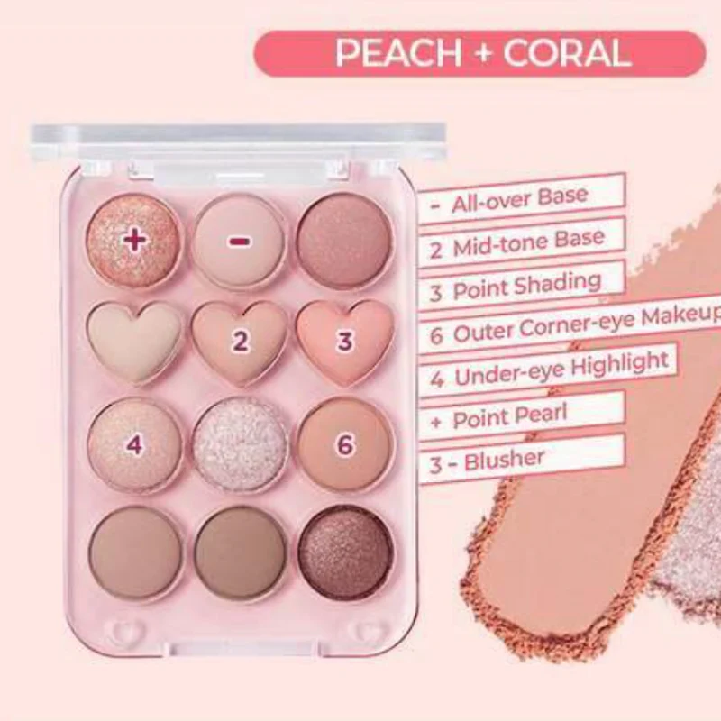 COLORGRAM Pin Point Eyeshadow Palette 01 Peach and Coral 4 skincare-kbeauty-glowtime-colorgram pin point eyeshadoe palette 01 peach and coral
