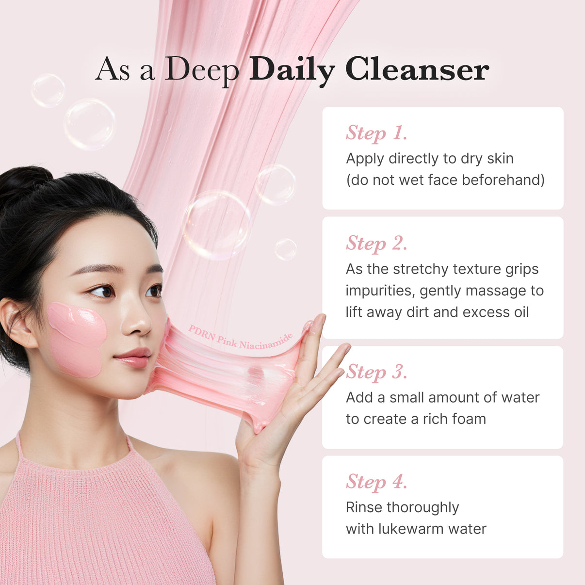MEDICUBE PDRN Pink Niacinamide Whip Cleanser 7 skincare-kbeauty-glowtime-medicube pdrn pink niacinamide whip cleanser